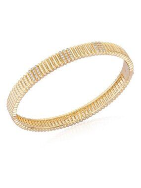 Ribbed Diamond 14K (or 18k upon request) Yellow Gold Accent Bangle Bracelet